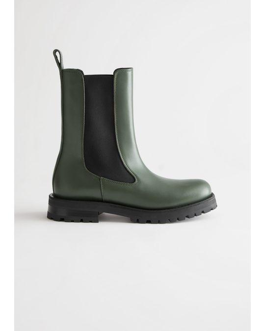 & Other Stories Chunky Sole Leather Chelsea Boots Green
