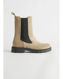 Chunky Sole Leather Chelsea Boots Dark Beige