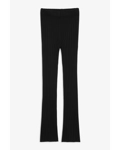Straight-leg Ribbed Trousers Black