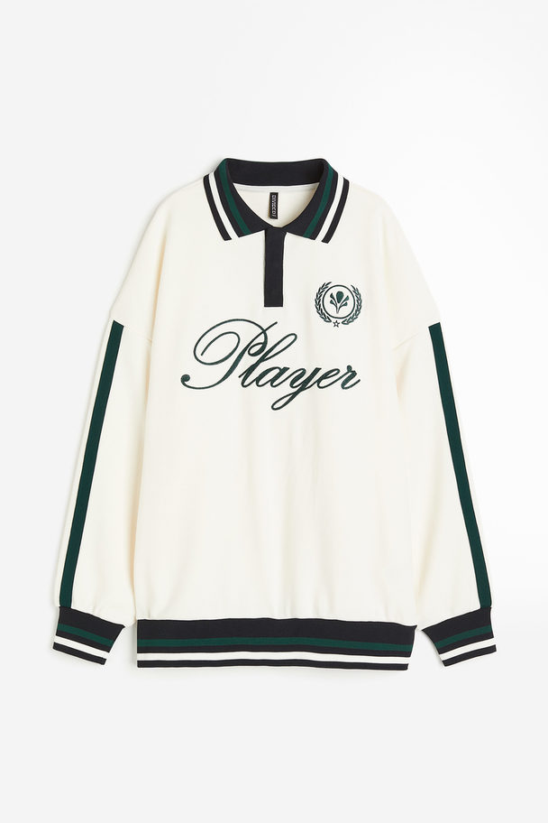 H&M Embroidered Rugby Shirt Cream/player