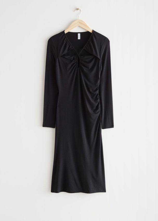 & Other Stories Asymmetric Cut-out Midi Dress Black