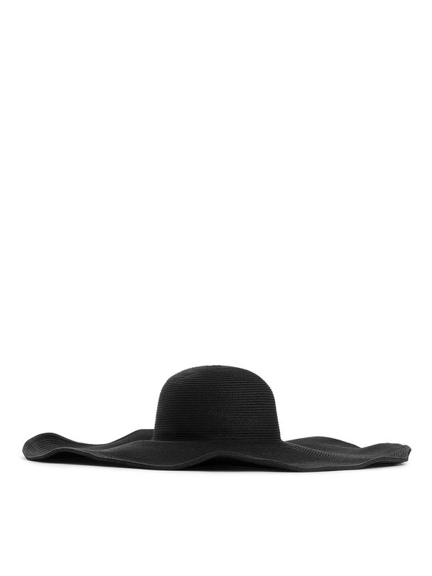 ARKET Wide Brim Straw Hat Black