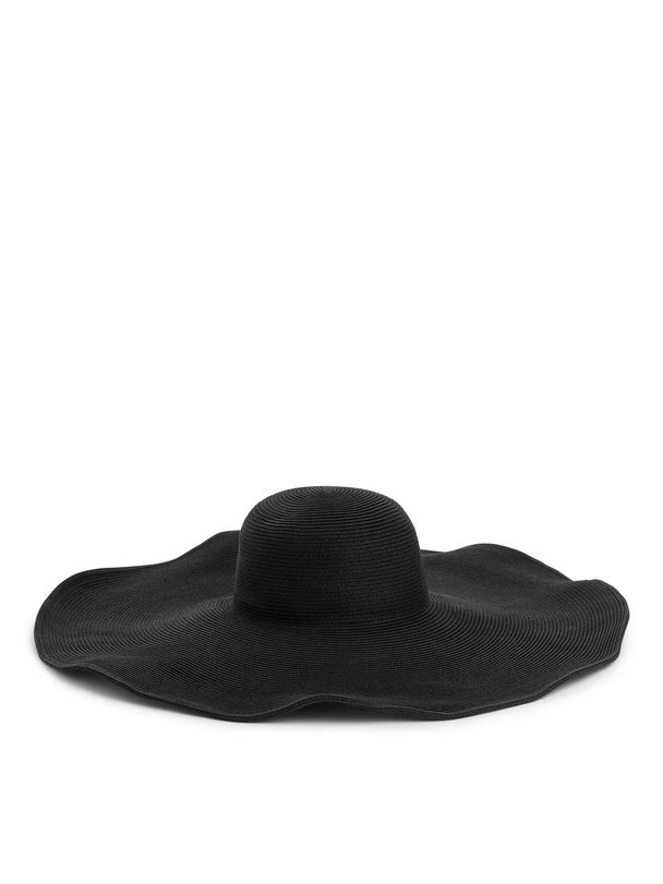 ARKET Wide Brim Straw Hat Black