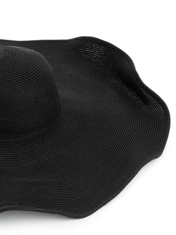 ARKET Wide Brim Straw Hat Black