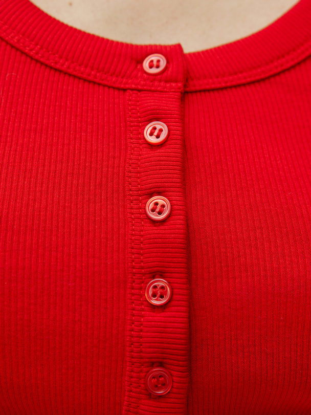 ARKET Ribbed Boat Neck Top Red