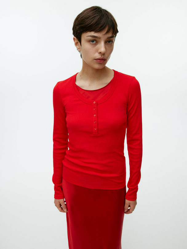 ARKET Ribbed Boat Neck Top Red