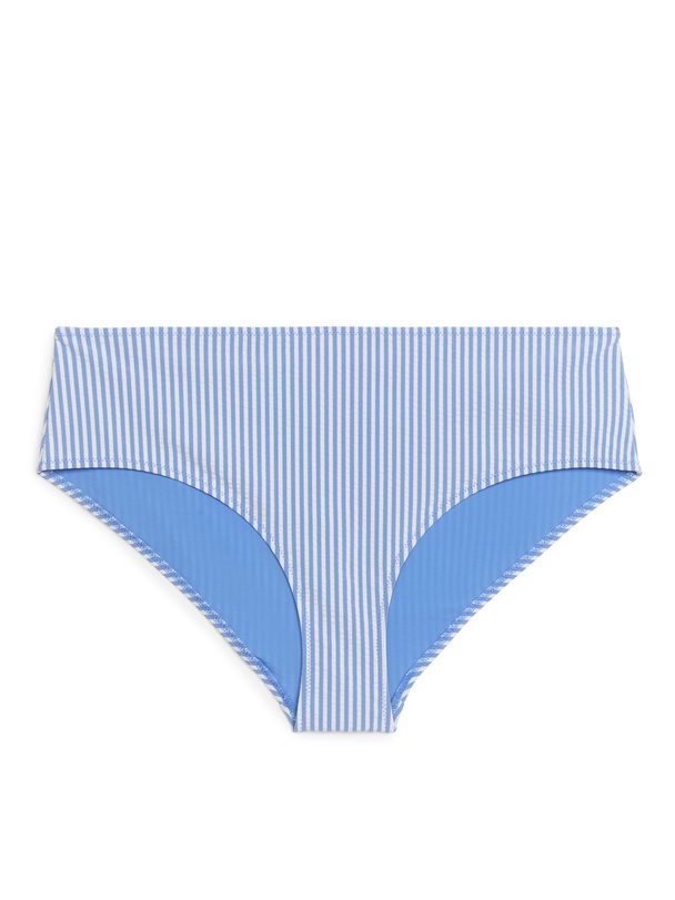 ARKET Seersucker-Bikinihüfthose Blau/Weiß