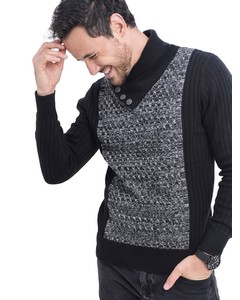 Buttoned Shawl Collar Jacquard Sweater
