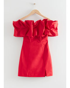 Off-shoulder Ruffled Mini Dress Red