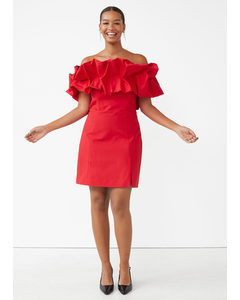 Off-shoulder Ruffled Mini Dress Red