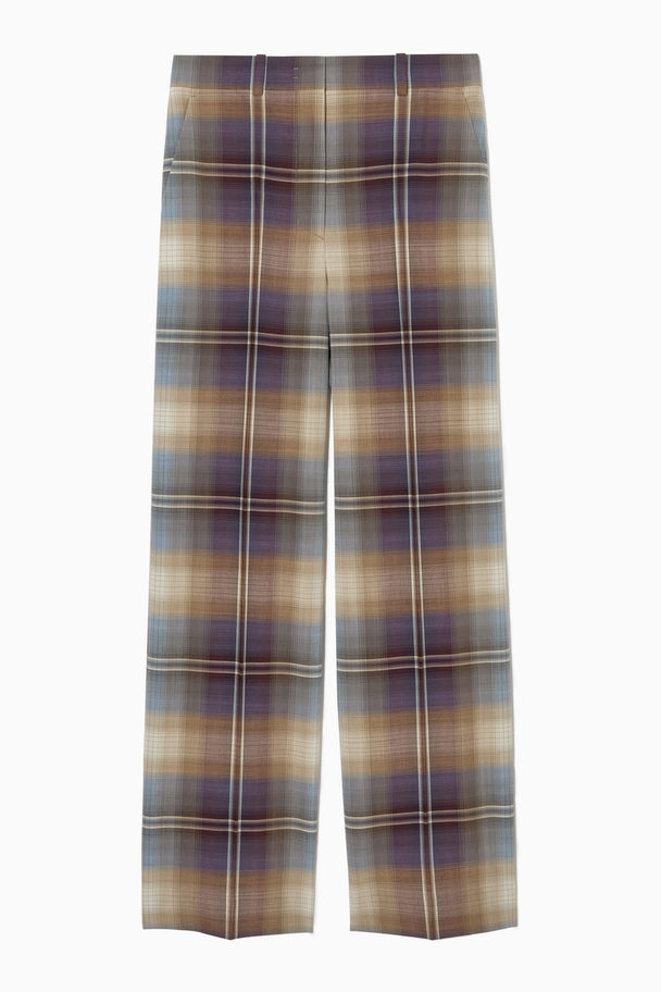 COS Wide-leg Checked Wool-blend Trousers Light Blue / Beige / Checked