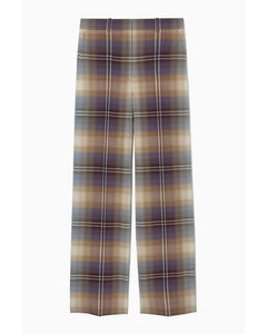 Wide-leg Checked Wool-blend Trousers Light Blue / Beige / Checked