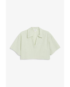 Cropped V-neck Shirt Green And White Stripes