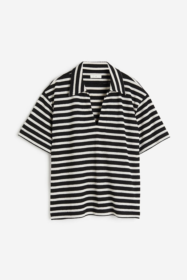 H&M Shirt mit Kragen Schwarz/Gestreift