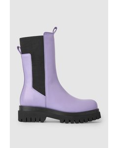 Chunky Leather Chelsea Boots Purple