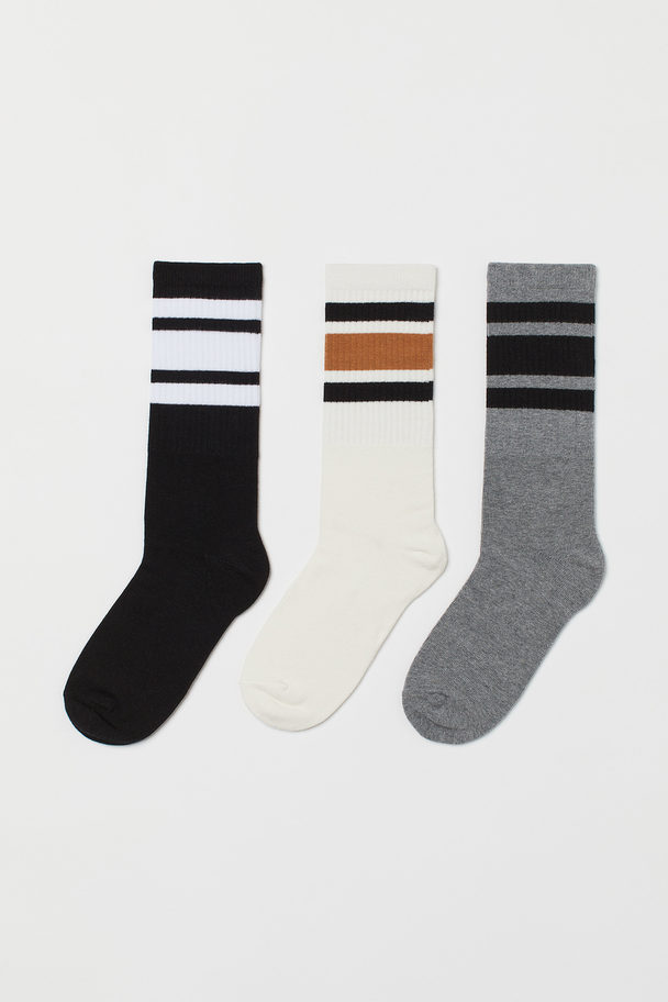 H&M 3er-Pack Socken Schwarz/Weiß/Graumeliert