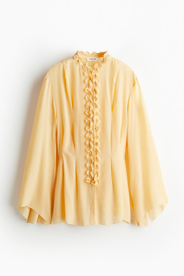 H&M Silk-blend Embellished Blouse Pastel Yellow