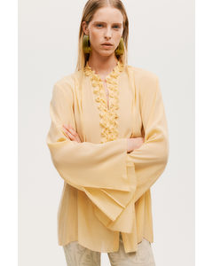 Silk-blend Embellished Blouse Pastel Yellow