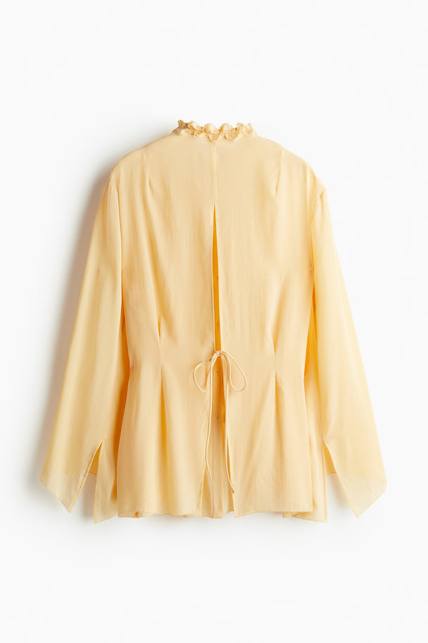 H&M Silk-blend Embellished Blouse Pastel Yellow