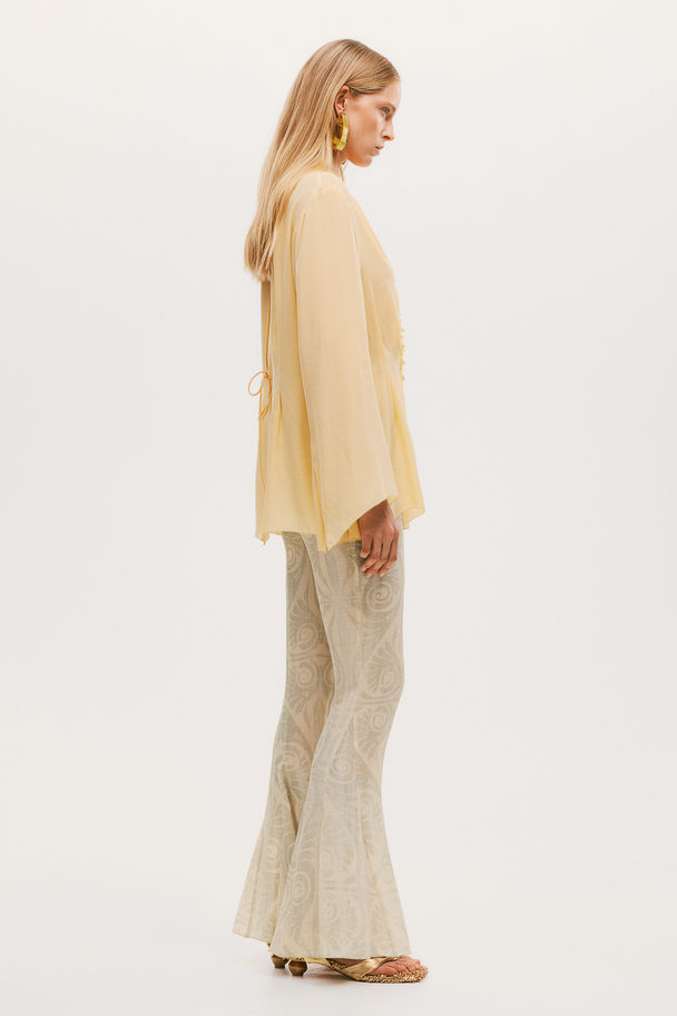 H&M Silk-blend Embellished Blouse Pastel Yellow