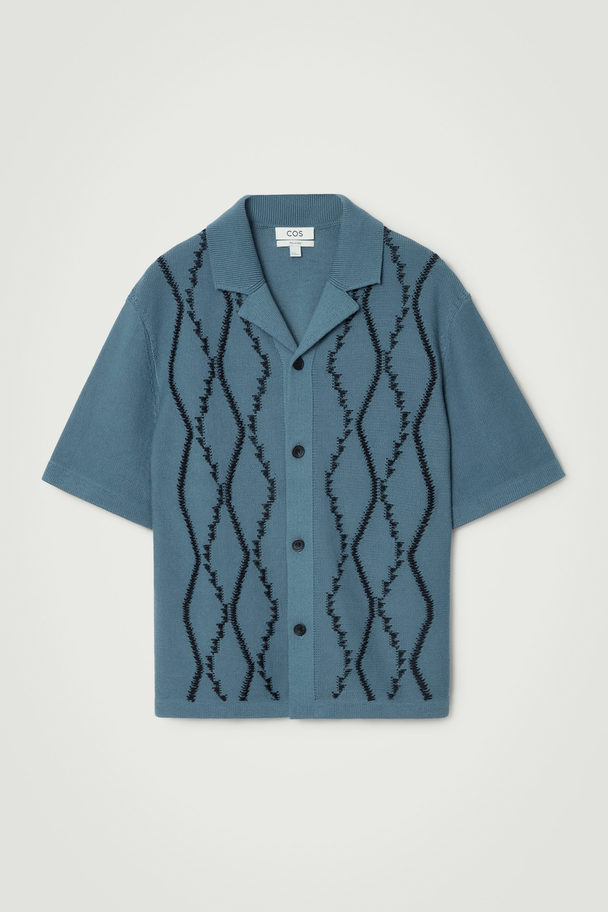 COS Abstract Argyle Knitted Shirt Turquoise