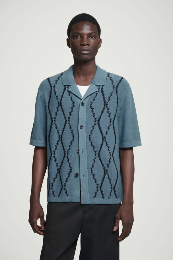 COS Abstract Argyle Knitted Shirt Turquoise