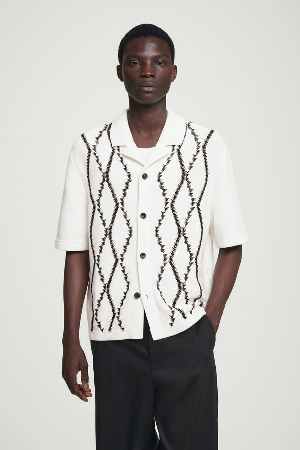 COS Abstract Argyle Knitted Shirt White