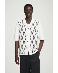 Abstract Argyle Knitted Shirt White