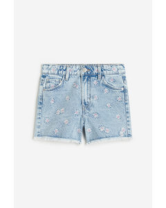 Denimshorts mit hohem Bund Relaxed Fit Helles Denimblau/Blumen