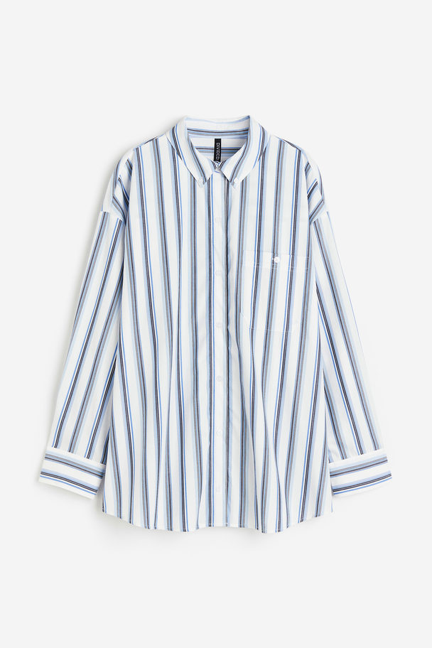 H&M Oversized Poplin Shirt White/striped