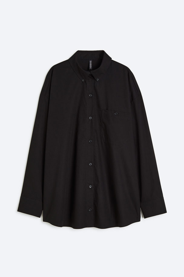 H&M Oversized Popelinebluse Schwarz