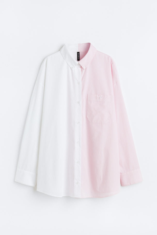 H&M Oversized Poplin Shirt Light Pink/white