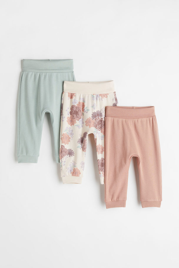 H&M 3-pack Cotton Trousers Turquoise/pink