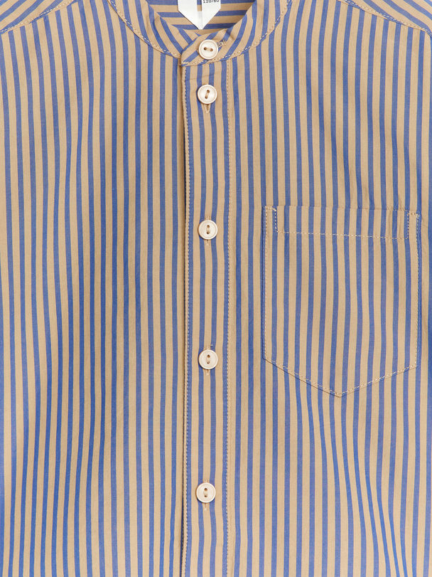 ARKET Collarless Cotton Shirt Blue/beige
