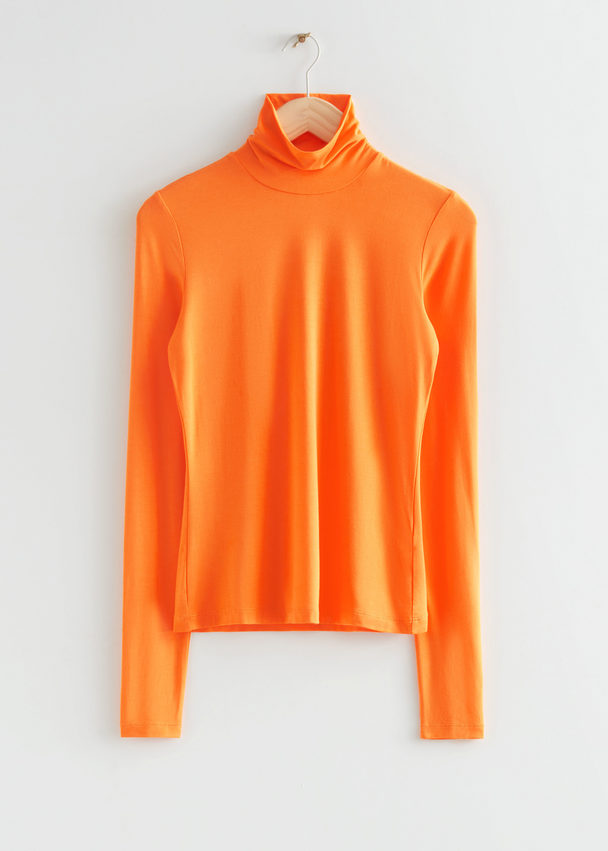 & Other Stories Fitted Turtleneck Top Orange