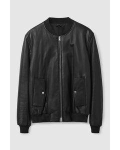 Leather Bomber Jacket Black
