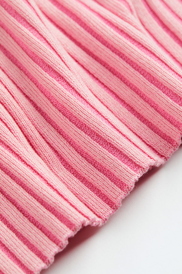 H&M Collared Rib-knit Dress Pink