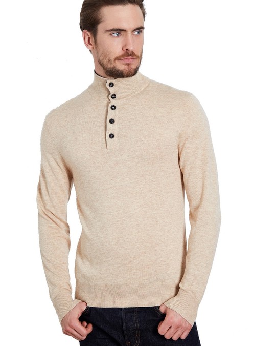 William de Faye Half-buttoned Sweater Camel Heathe Black