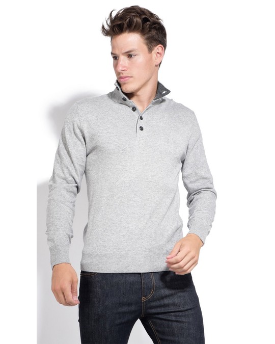 William de Faye Half-buttoned Sweater Frost Grey Wolf Grey