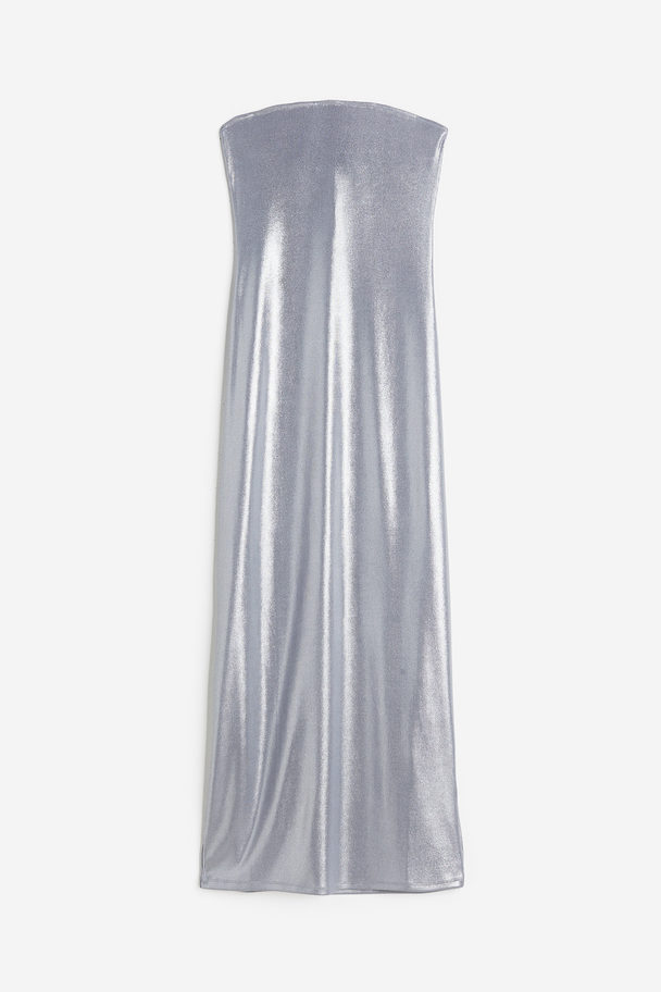 H&M Metallicskimrende Bandeau-kjole Sølvfarget