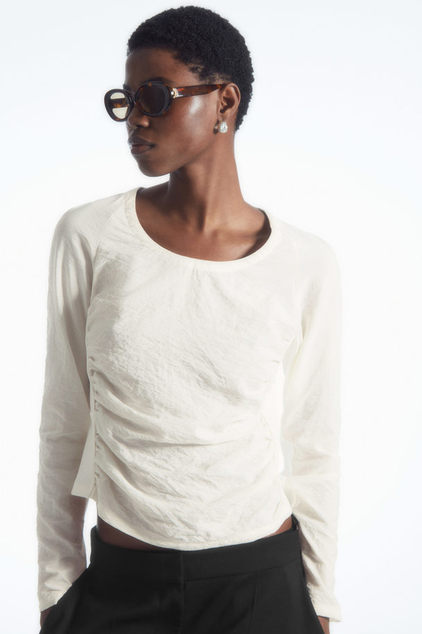 COS Silk-panelled Scoop-neck Top Ivory