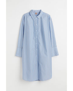 H&m+ Cotton Shirt Dress Light Blue/striped