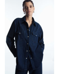 Western-jeansskjorta I Oversize-modell Mörkblå
