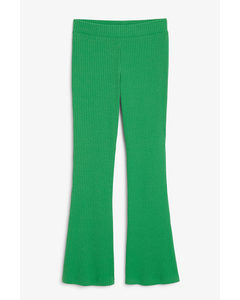 Ribbed Knit Green Trousers Green