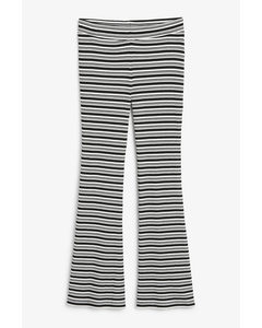 Black And White Ribbed Knit Trousers Black And White