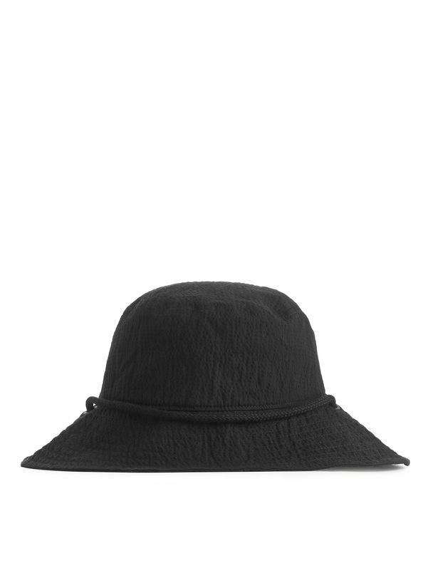 ARKET Bucket Hat Van Gebobbeld Katoen Zwart