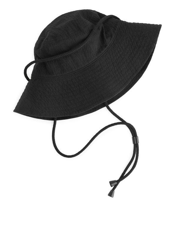 ARKET Bucket Hat Van Gebobbeld Katoen Zwart