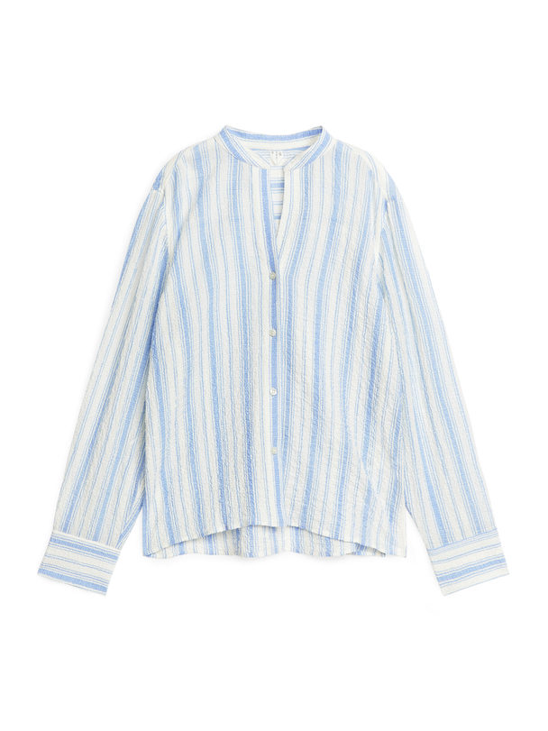 ARKET Crinkle-Baumwollhemd Weiß/Blau