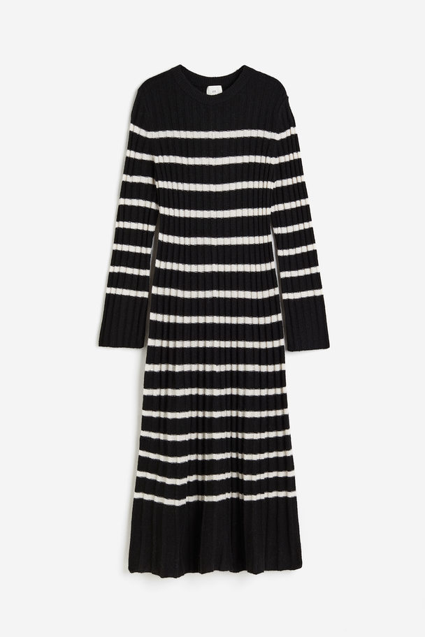 H&M Rib-knit Dress Black/striped