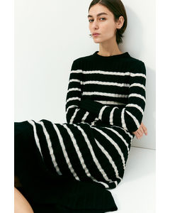 Rib-knit Dress Black/striped